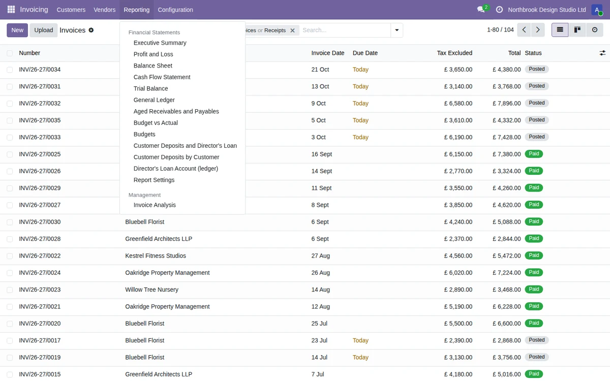 Financial Statements menu in Odoo 19 Community