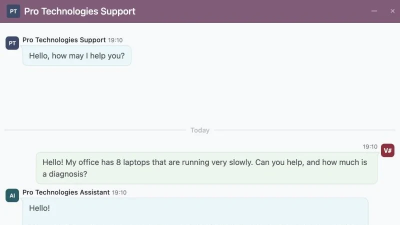 Website live chat: the AI agent answers a price question with VAT in seconds