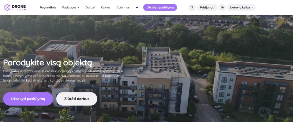 Drone Studio pagrindinis puslapis lietuvių kalba